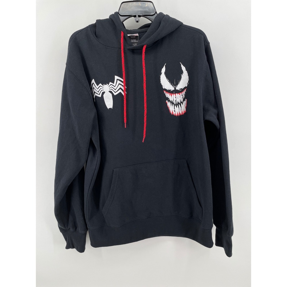 Marvel Black Hoodie with White Venom Graphic and Red Drawstrings